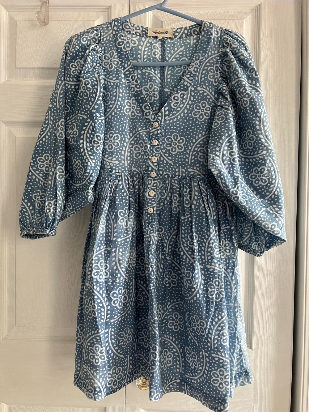 Madewell Blue Floral Paisley Button-Front Dress